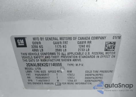 2016 Chevrolet Equinox Ls from USA, damaged, VIN 2GNALBEK2G1146956